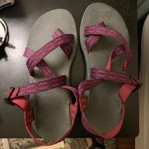 Pink and blue Chaco sandals